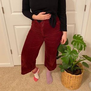 Red Corduroy Cropped Pants
